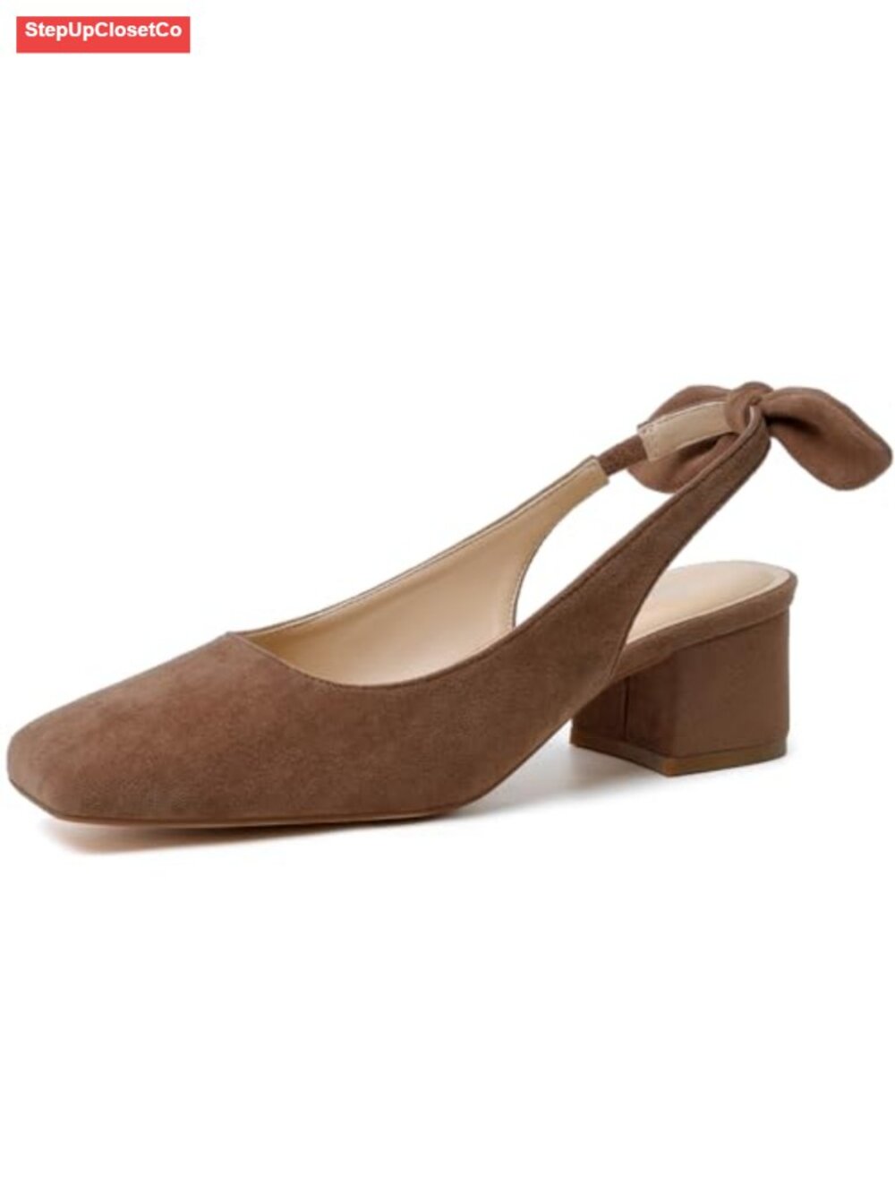 Womens Chunky Low Block Heel Slingback Pumps Square Toe Dress Shoes